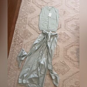 Julia Amory Mint Green Raw Silk Skirt and matching top